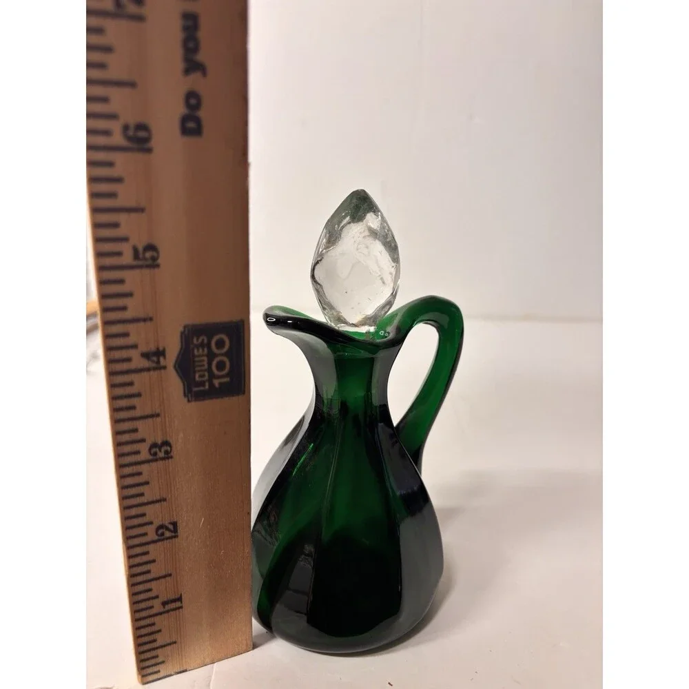 Hand Blown Glass Emerald Green glass Cruet Crystal stopper 5 1/2